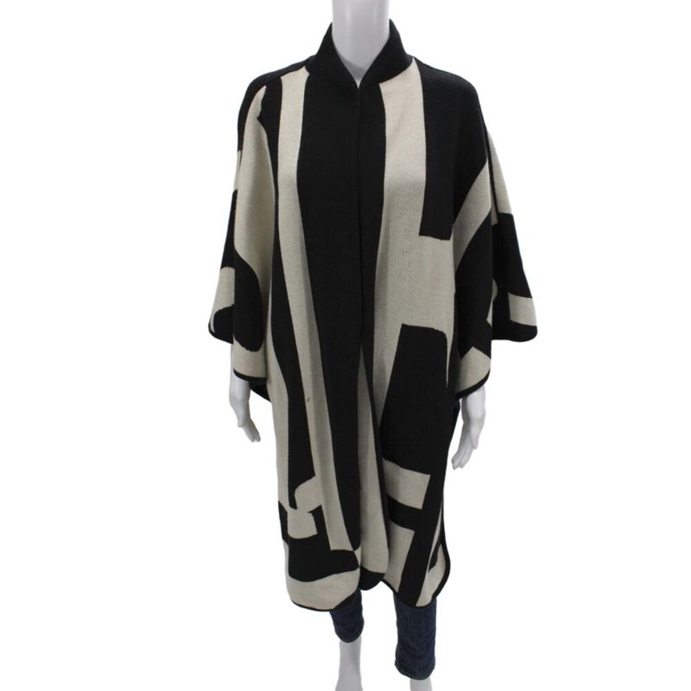 Escada Womens Pashmina Shawl Black 40% Wool Geometric Collared Size S